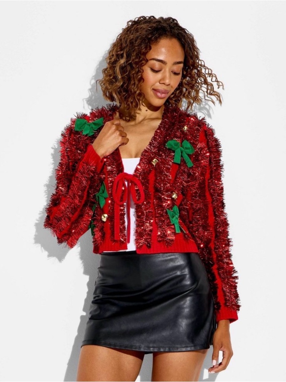 33 Degrees Women’s Tinsel Festive Graphic Cardigan Red And Green Size XL